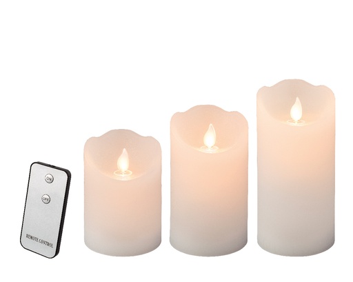 [423254] VERLICHTING, kaars, 7.5 x 15 cm, wit/ecru, uni, was, indoor, 1 led: warm wit, excl. batt., 3 stuk(s), per set