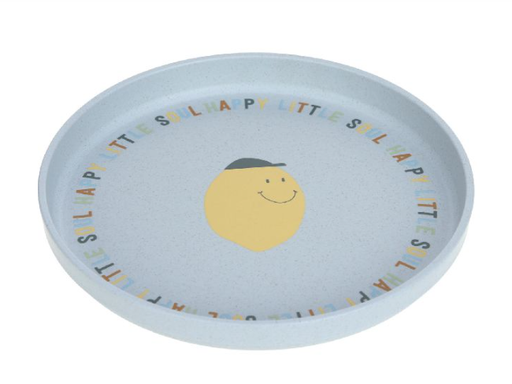 [535124] PLAT BORD, Silicone Plate, Happy fruits lemon, rond, sky blue, print smiley, siliconen, 1 stuk(s), bord,  23 