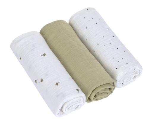 [536012] TETRA DOEK, 85x85cm, L, Leave Olive, Swaddle & Burp Blanket L, hand -doek/luierdoek/wikkeldeken, per 3 