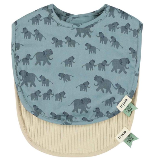 [537322] Trixie | Slabbetje Enchanting Elephant All Over Olifant Blauw/Ecru 2-pack