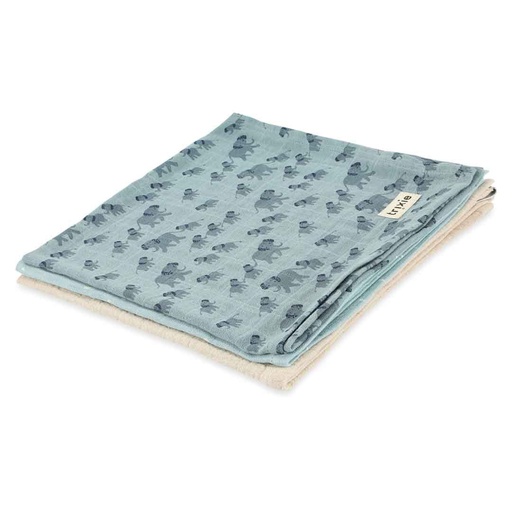 [537324] Trixie | Tetra Doek Enchanting Elephant 55x55cm 3-pack All Over Olifant Blauw/Ecru