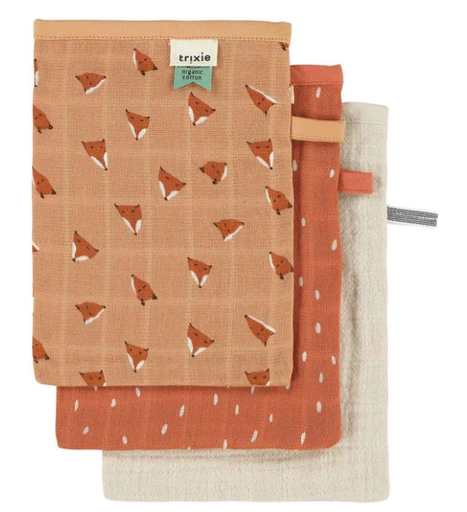 [537329] Trixie | Washandje Fierce Fox All Over Vos Oranje/Bruin 3-pack 