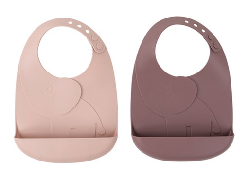 [408666] SLABBETJE, Peekaboo Bib 2-Pack, Elphee, powder, drukknopensl., silic., 19x27cm, kruimelv., waterdicht, 2 stuk(s), 24 