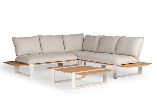[537581] Seto Teak Lounge Set Complete Creme White  247 x 247 x 90 cm
