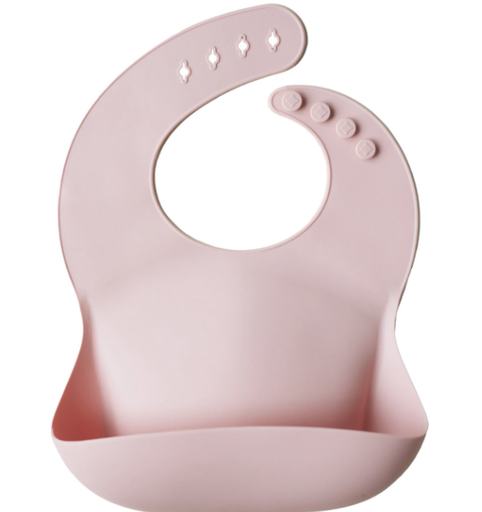 [393818] Mushie | SLABBETJE, Blush, roze uni, drukknopensluiting, silicone, 24x26cm, met kruimelvanger, waterdicht