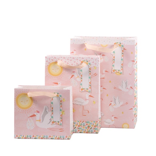 [538884] GESCHENKZAK | Ooievaar | Roze | 18x16x8cm