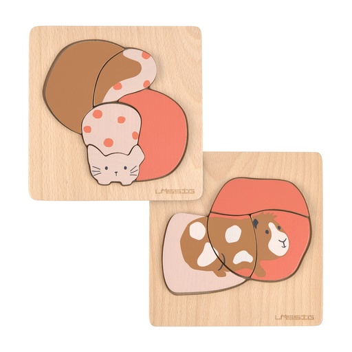 [539096] Laessig | Puzzel Puzzle Wood Set Little Mateys Cat/Guinea Pig Kat/Cavia Hout