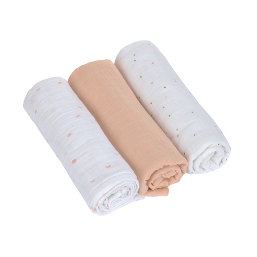 [539109] Laessig | Tetradoek Swaddle & Burp Blanket L Moon Peach 85x85cm