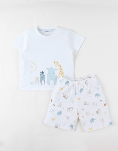Noukies | Pyjama Crazy Safari T-Shirt Korte Mouwen en Short Wit