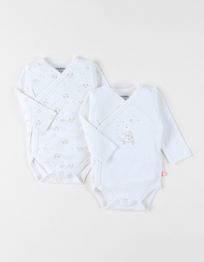 Noukies | Body Newborn Lange Mouw Schildpad Wit 2-pack