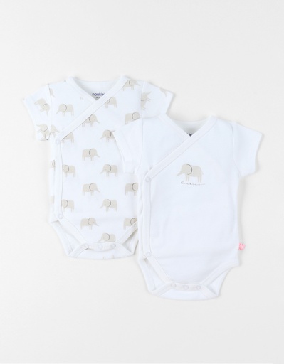 Noukies | Body Wild Jungle Korte Mouw Olifant Wit 2-pack