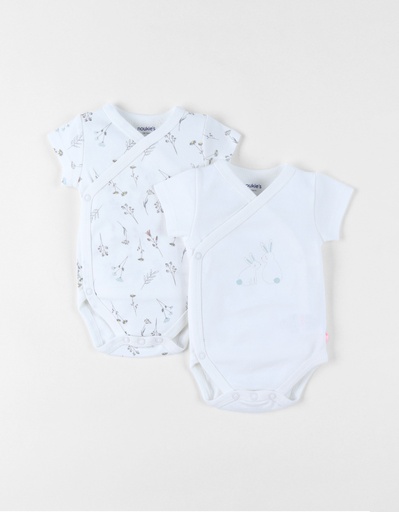 Noukies | Body Pretty Flowers Korte Mouw Wit 2-pack