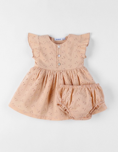 Noukies | Jurk Newborn Bloomer Borduurwerk Beige