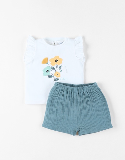 Noukies | Outfit English Garden T-Shirt en Short Bloemen Blauw