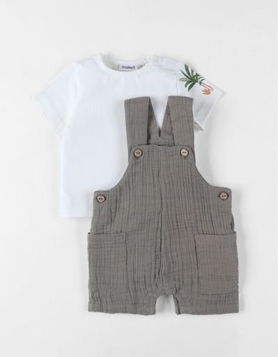 Noukies | Outfit Cute Gorilla T-Shirt en Salopette Wit/Taupe