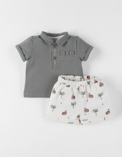 Noukies | Outfit Cute Gorilla Polo en Short Taupe/Wit