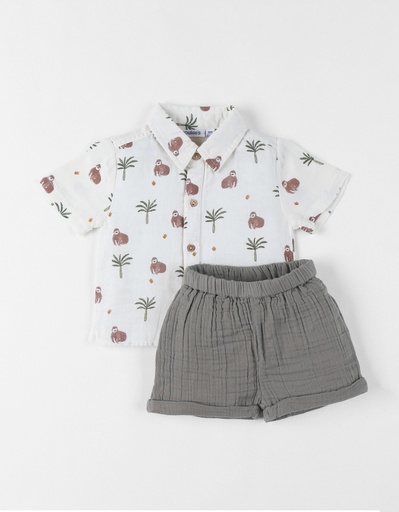 Noukies | Outfit Cute Gorilla Polo en Short Wit/Taupe