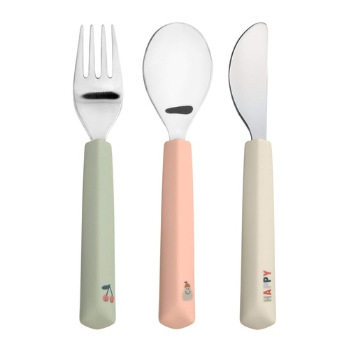 [539571] Laessig | Bestek Cutlery Happy Fruits Cherry Siliconen Lepel Vork Mes
