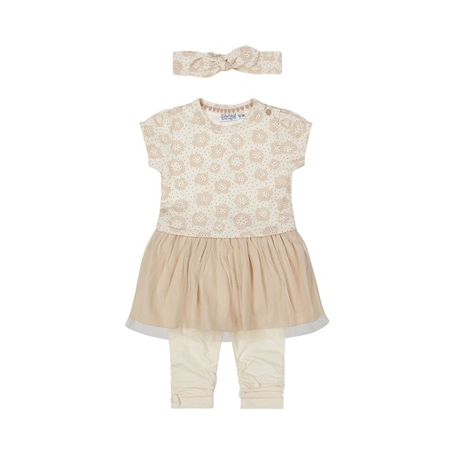Dirkje | Outfit Girls Little Flowers Beige 2-delig + Haarband