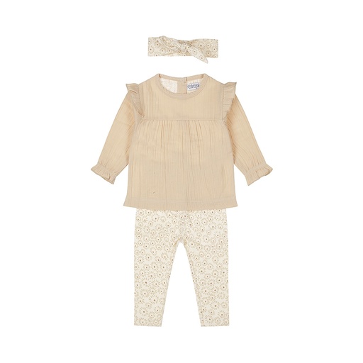 Dirkje | Outfit Girls Little Flowers Beige 2-delig + Haarband