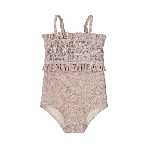 Dirkje | Badpak Girls Little Flowers Beige