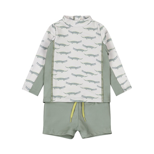 Dirkje | Zwemshirt + Zwemshort Boys Jump Around Dusty green 