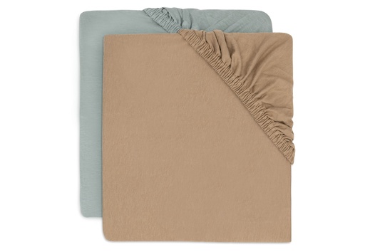 [544469] Jollein | Hoeslaken Sea Green/Biscuit Jersey 70/75x140/150cm 2-pack
