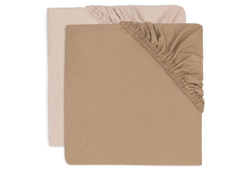 [544470] Jollein | Hoeslaken Wild Rose/Biscuit Jersey Roze/Bruin 70x140cm 2-pack