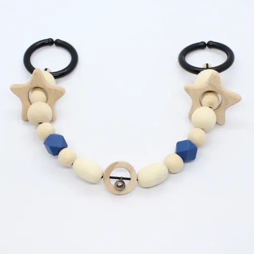 [546314] Klein Atelier | Wagenspanner met Belletje Houten Kralen Ster Niagara Blauw 36cm