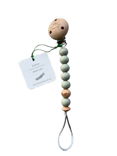 [546337] Klein Atelier | Fopspeenketting Newborn Houten Clip Regenboog Kralen Sage 17cm