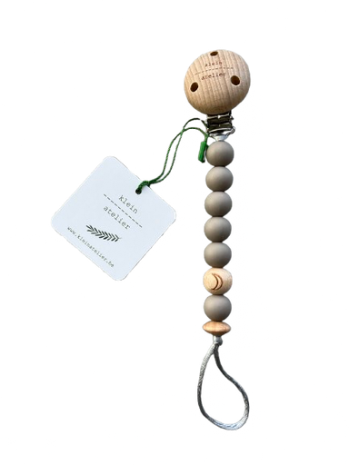 [546342] Klein Atelier | Fopspeenketting Newborn Houten Clip Maan Kralen Sand 17cm