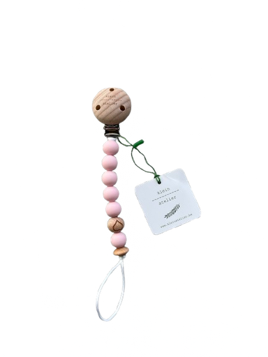 [546343] Klein Atelier | Fopspeenketting Newborn Houten Clip Hart Kralen Blush 17cm