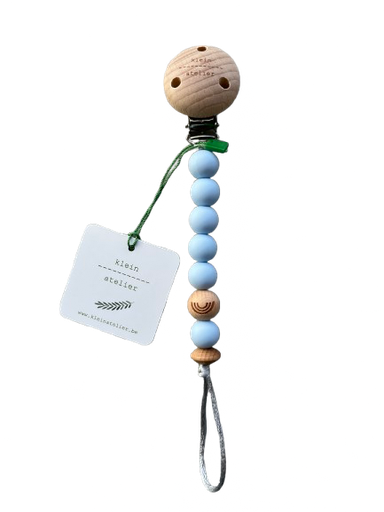 [546344] Klein Atelier | Fopspeenketting Newborn Houten Clip Regenboog Kralen Soft Blue 17cm