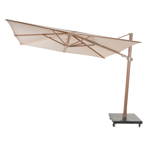 [546911] 4SO | Parasol Siesta Premium Zweefparasol Woodlook Frame Sand Doek: 100% Solefin Draaibaar Kantelbaar 300x300cm