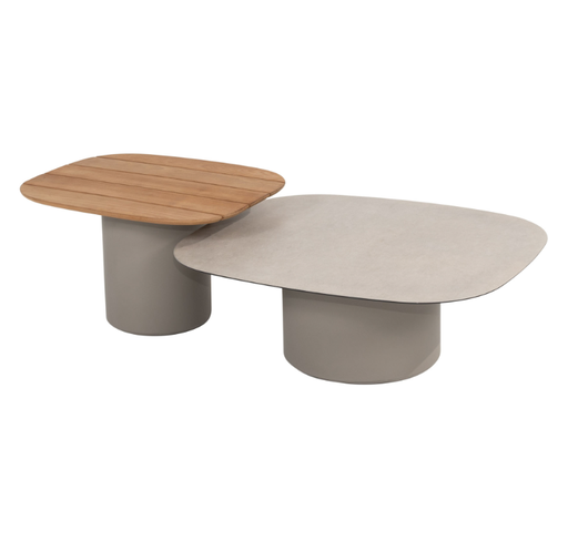[546991] 4SO | Lounge Demi Set van Salontafels Cloud Blad Keramisch en Teak 50x60/70x80cm