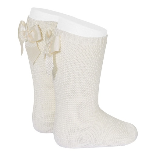 Condor | Kniekousen Garter stitch knee high socks with bow Cava