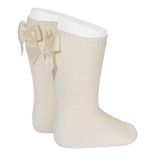 Condor | Kniekousen Garter stitch knee high socks with bow Lino