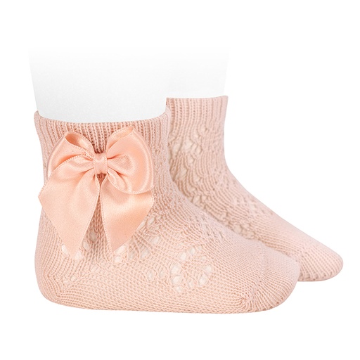 Condor | Kousen Perle Geometric Openwork Socks with Satin Bow Nude