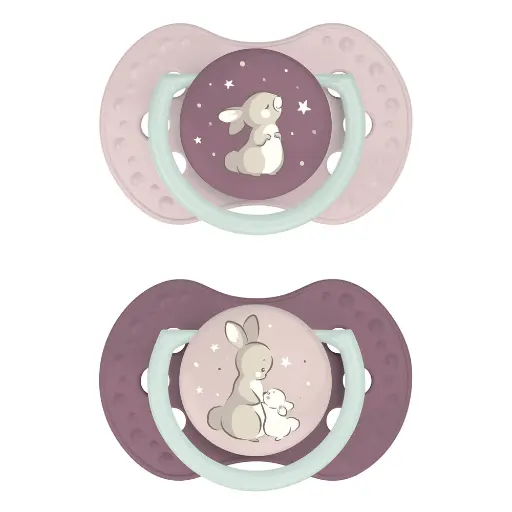 [547631] Difrax | Fopspeen Dynamisch Night & Day Girl Konijn 0-3M 2-pack