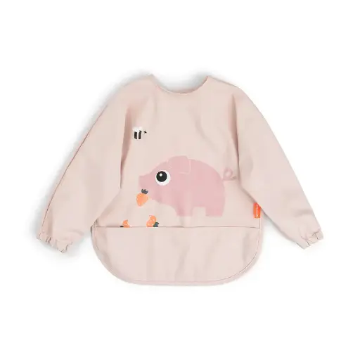 [548996] Done by Deer | Slabbetje Tiny Farm Powder Varken Sleeved Pocket Bib met Mouwen