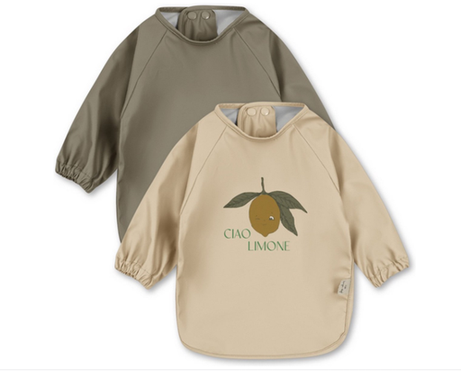 [549578] Konges Slojd | Slabbetje Dinner Bib met Mouwen Kaki/Ecru met Citroen