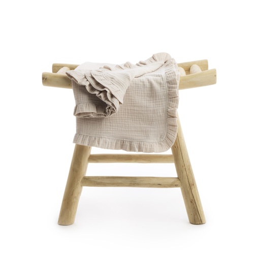 [550346] Living Nature | Luxe Deken Delphine organische tetra met ruffles 120x120cm beige