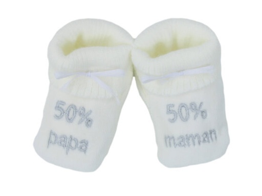 [550762] Petit Villain | Kousen/Slofjes Met Omslag 50% Mama 50% Papa Ecru One Size