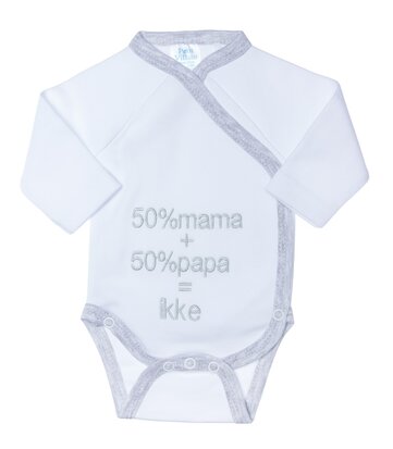 [550768] Petit Villain | Geboortebody 50% Mama 50% Papa Lange Mouw Wit/Grijs M50-62