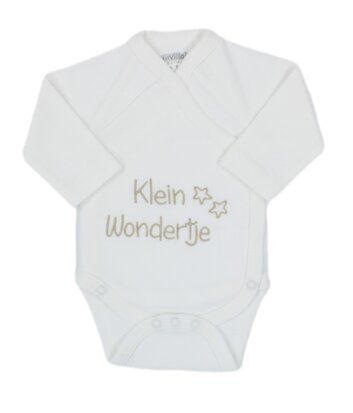 [550772] Petit Villain | Geboortebody Klein Wondertje Lange Mouw Wit/Grijs M50-62
