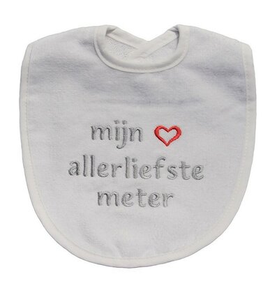 [550786] Petit Villain | Slabbetje Mijn Allerliefste Meter Badstof Wit/Grijs 25x34cm