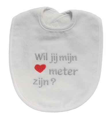 [550787] Petit Villain | Slabbetje Wil Jij Mijn Meter Zijn Badstof Wit/Grijs 25x34cm