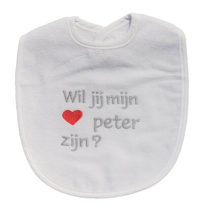 [550788] Petit Villain | Slabbetje Wil Jij Mijn Peter Zijn Badstof Wit/Grijs 25x34cm
