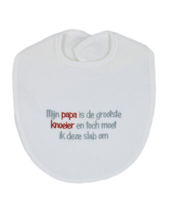 [550789] Petit Villain | Slabbetje Mijn Papa is de Grootste Knoeier Badstof Wit/Grijs 25x34cm