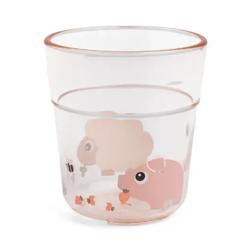 [551285] Done by Deer | Drinkbeker Tiny Farm Kinderglas Schaap/Varken Powder Roze